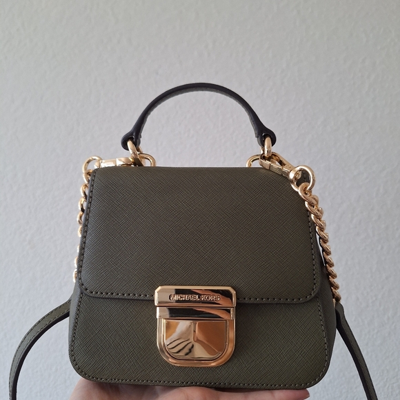 New Michael Kors Bridgette Mini TH Leather Convertible Crossbody Olive - Picture 2 of 7